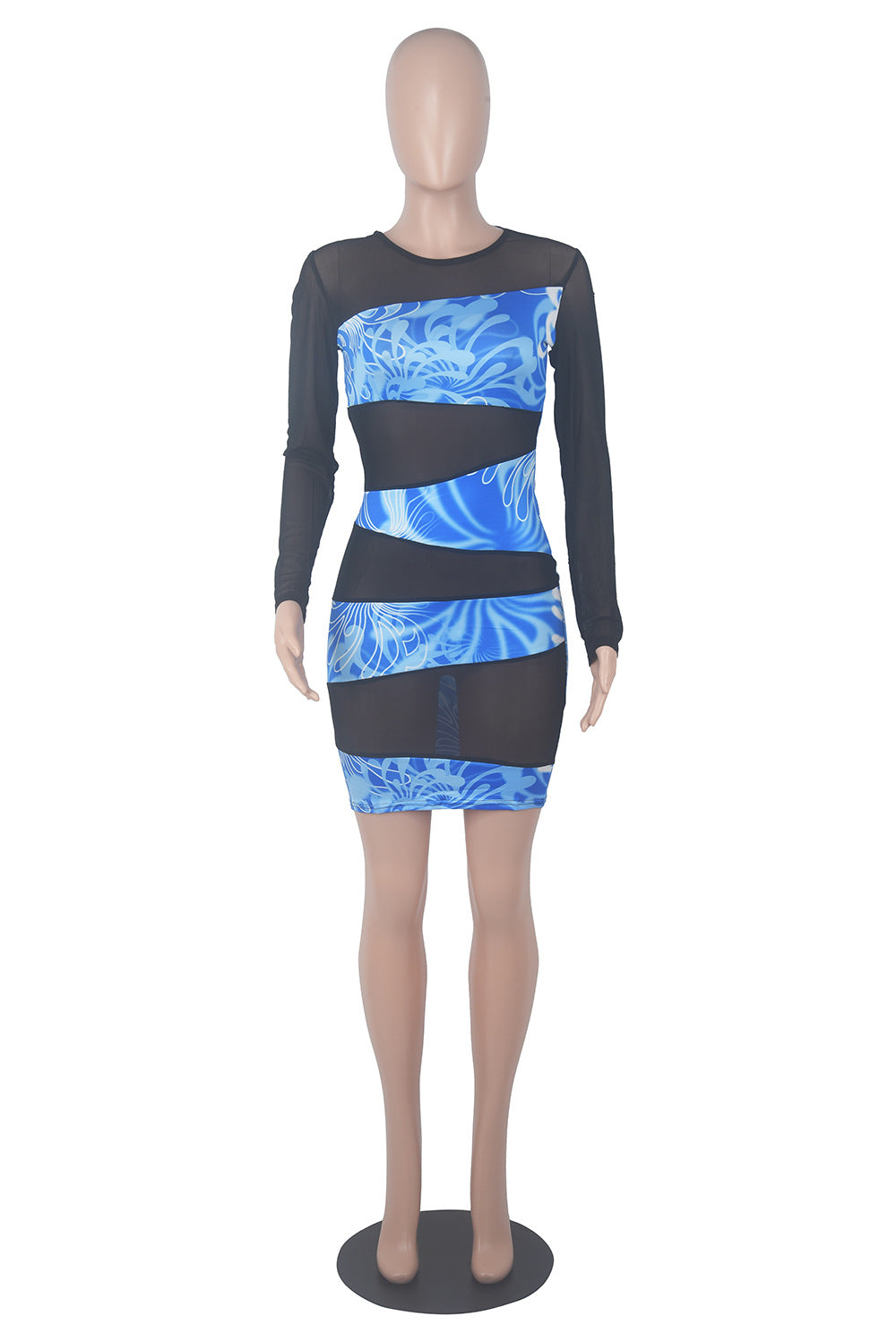 Sexy Sexy Mesh Patchwork Long Sleeve Club Dress