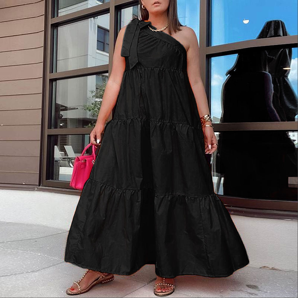Sexy Sexy One Shoulder Sleeveless Big Swing Maxi Dress
