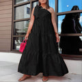 Sexy Sexy One Shoulder Sleeveless Big Swing Maxi Dress