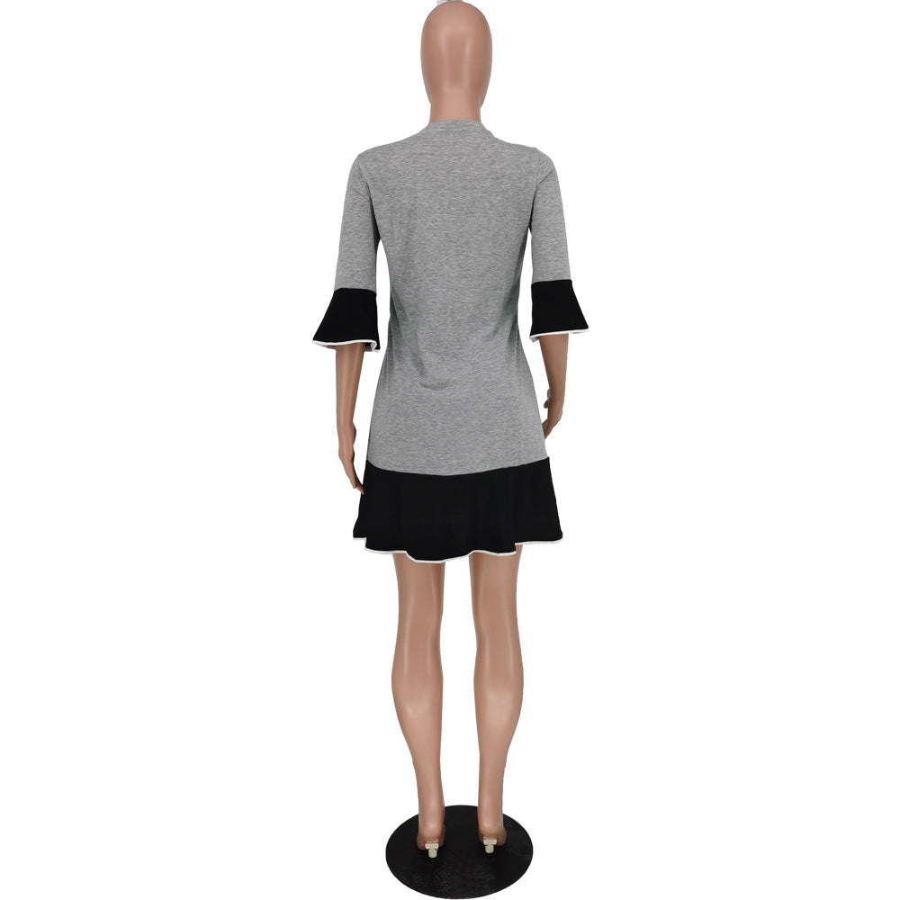 Sexy Casual Splice Print Ruffle Sleeves Dress
