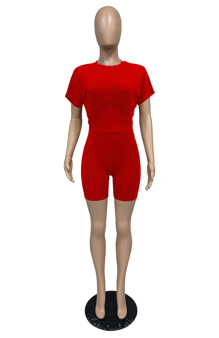 Sexy Casual Solid Short Sleeve Two Piece Shorts Set