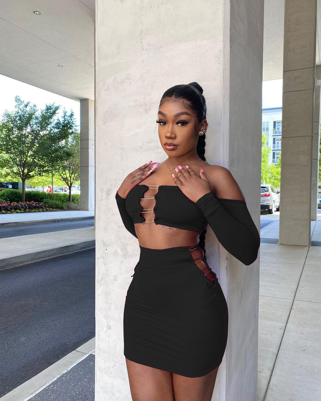 Sexy Sexy Long Sleeve Off Shoulder Mini Skirt 2 Piece Sets