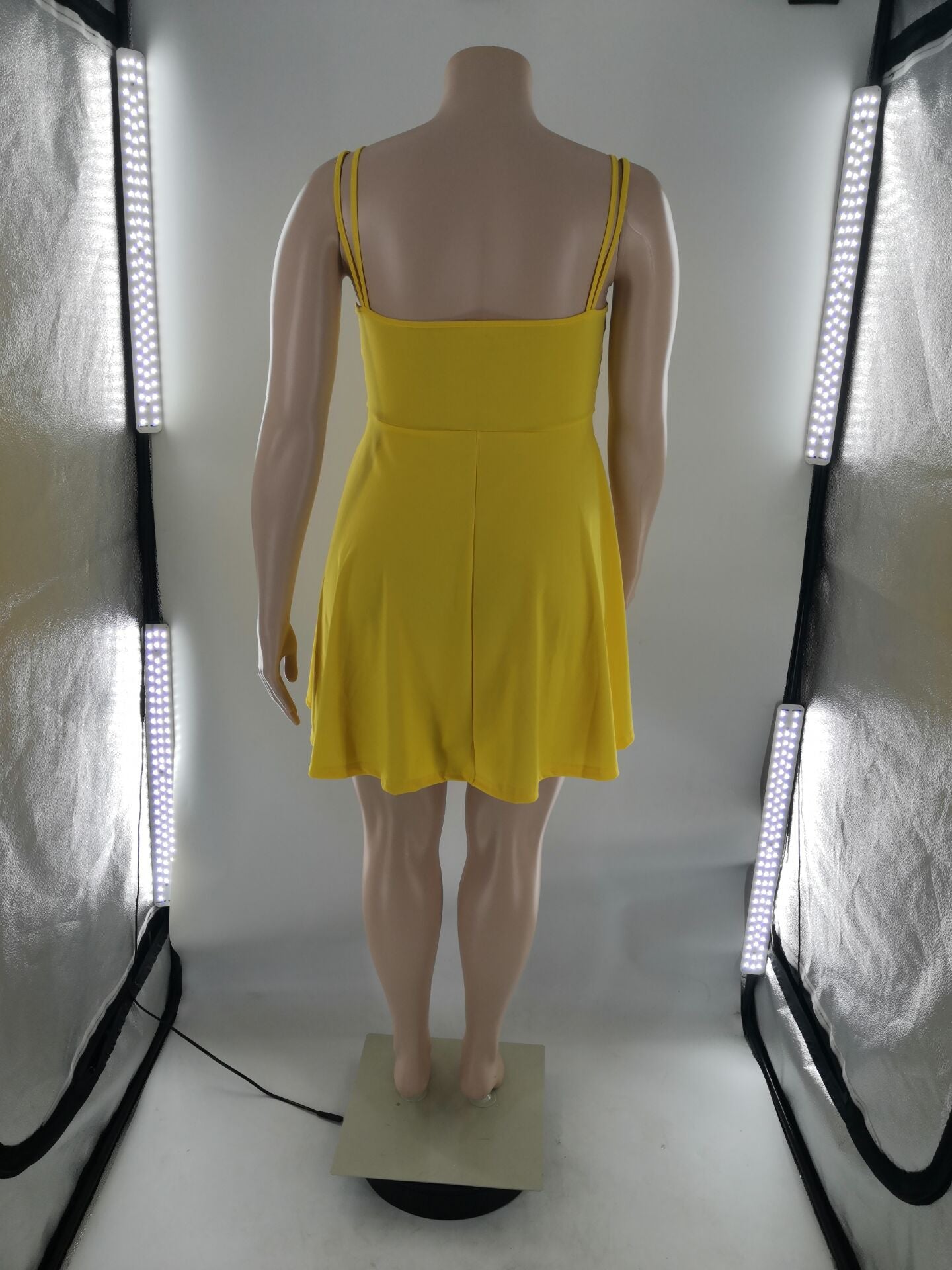 Sexy Plus Size Yellow High Waist Sling Mini Dress