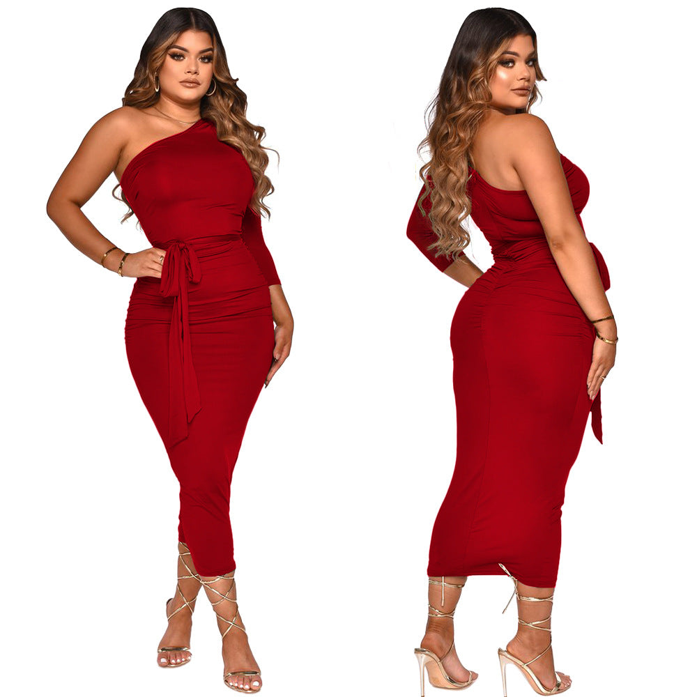 Sexy Solid Color Single Sleeve Maxi Dress