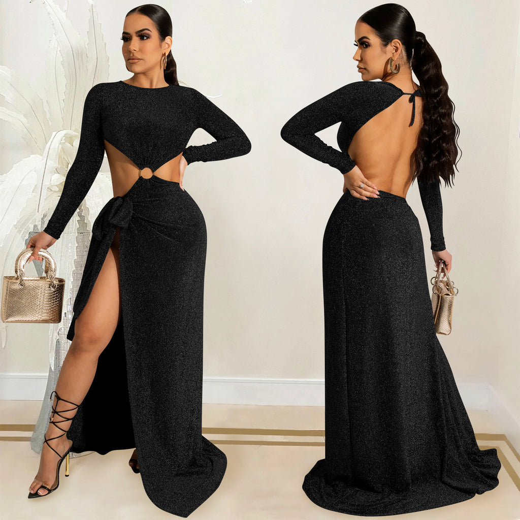 Sexy Sexy Long Sleeve Backless High Split Hollow Maxi Evening Dress