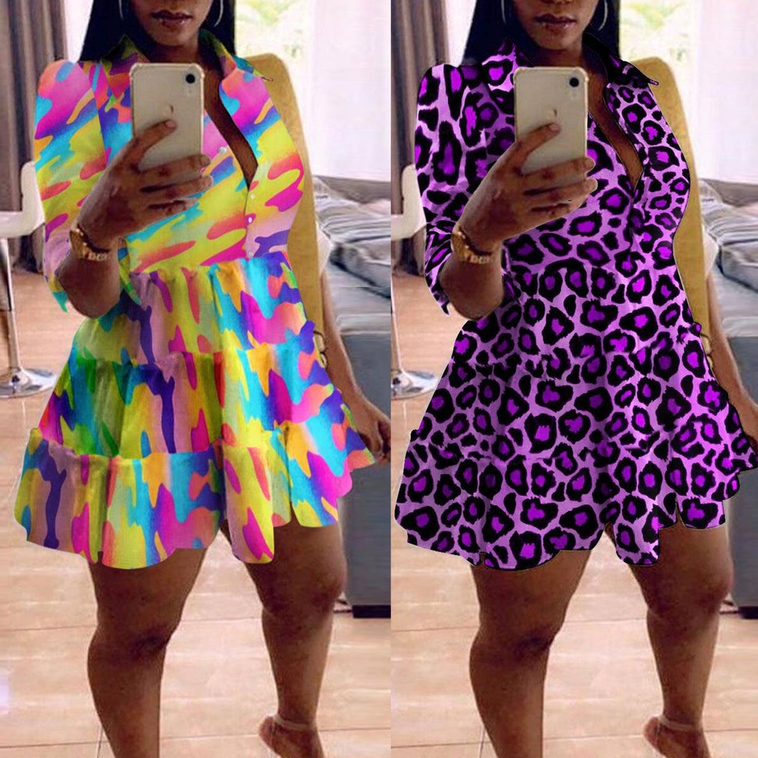 Sexy Plus Size Printed High Waist Mini Dress