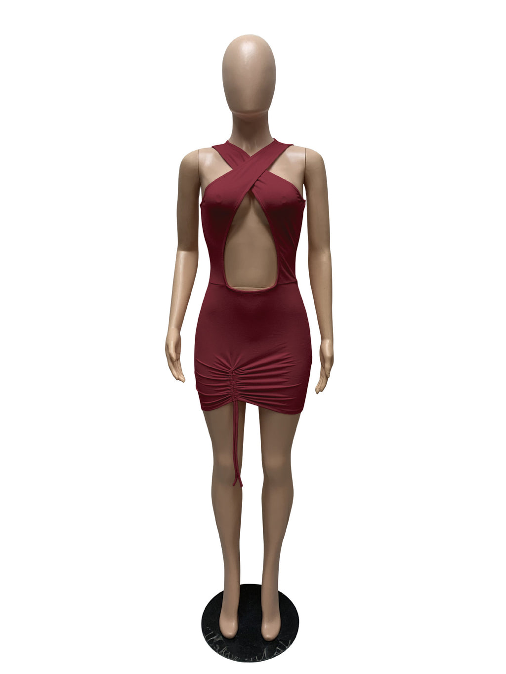 Sexy Sexy Solid Hollow Sleeveless Drawstring Club Dress