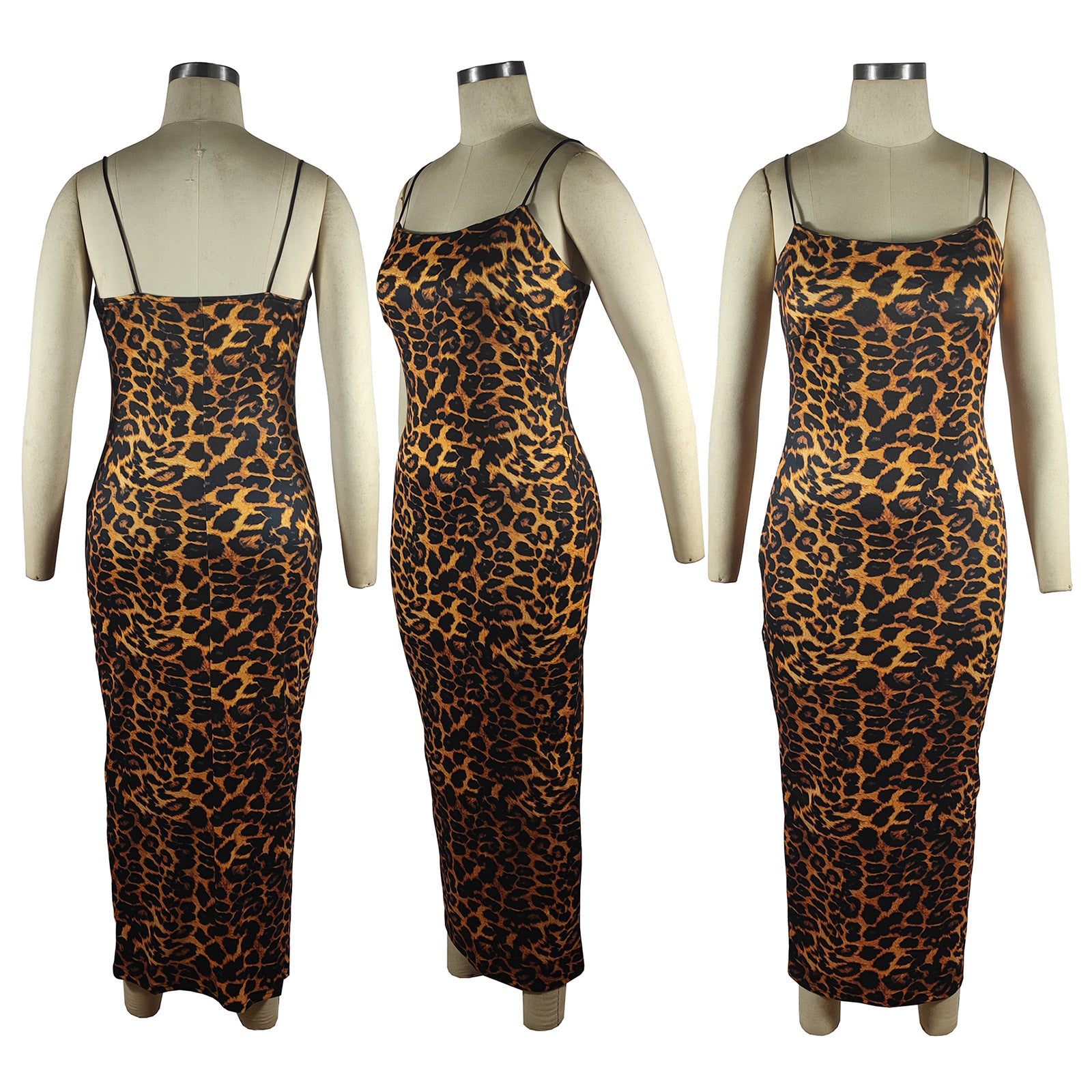 Sexy Leopard Print Sleeveless Sling Long Dress (Without Belt)