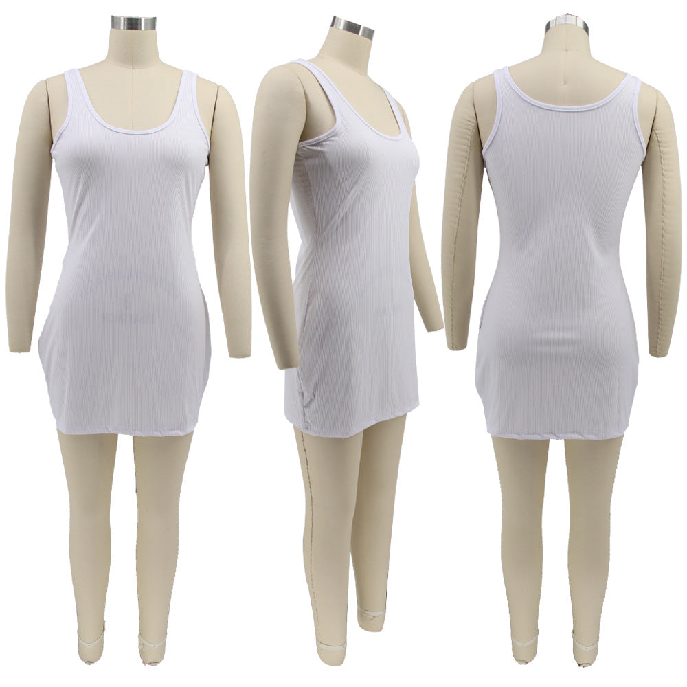 Sexy Plus Size Solid Sleeveless Bodycon Mini Dress