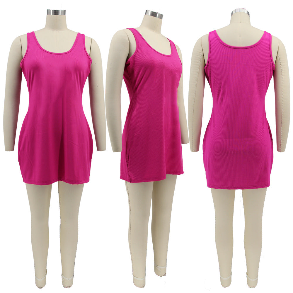 Sexy Plus Size Solid Sleeveless Bodycon Mini Dress