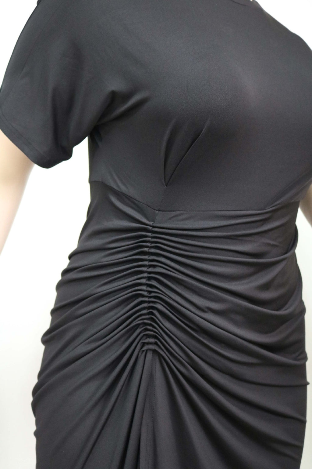 Sexy Plus Size Solid Ruched Short Sleeve Midi Dress