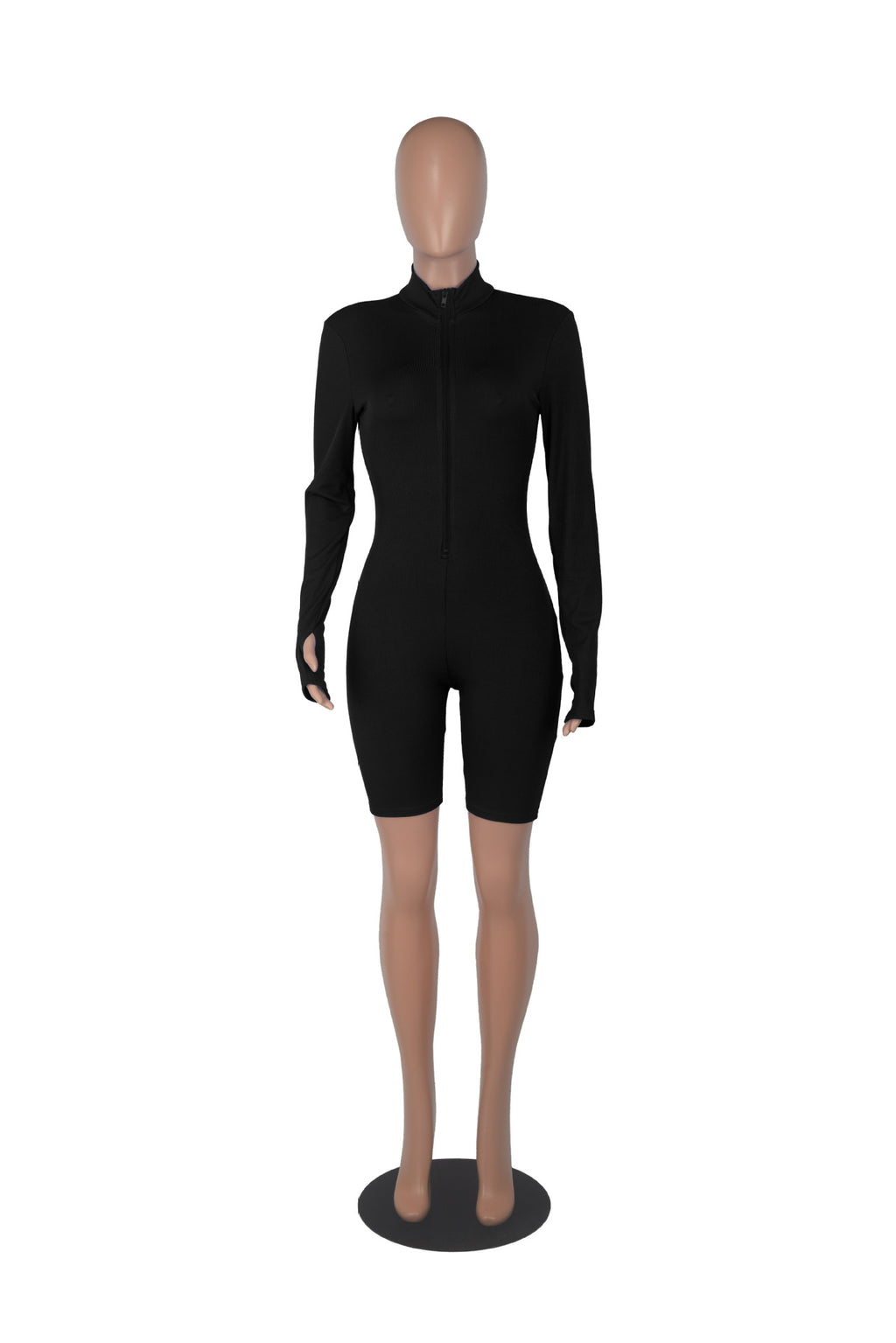 Sexy Solid Zipper Long Sleeve Sport Romper