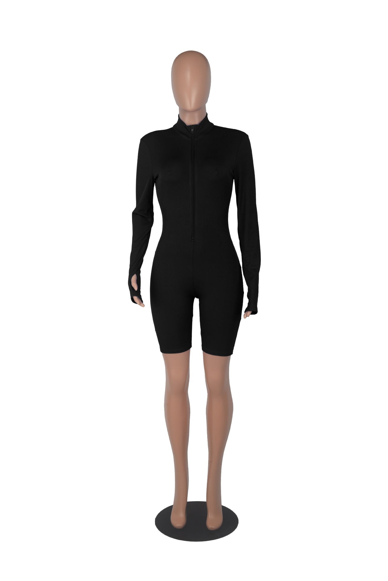 Sexy Solid Zipper Long Sleeve Sport Romper