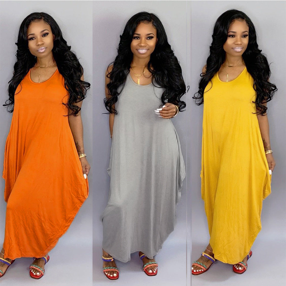 Sexy Casual Sleeveless Solid Color Loose Maxi Dress