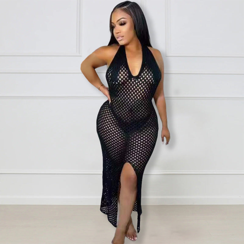 Sexy Fashion Solid Color Sexy Backless Slit Maxi Dress