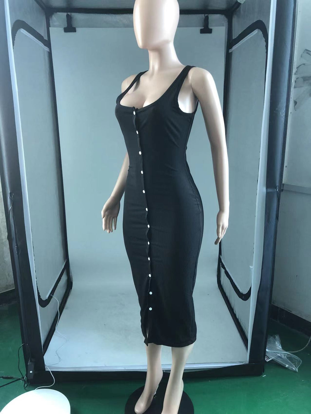 Sexy Solid Sleeveless Slim Midi Dress
