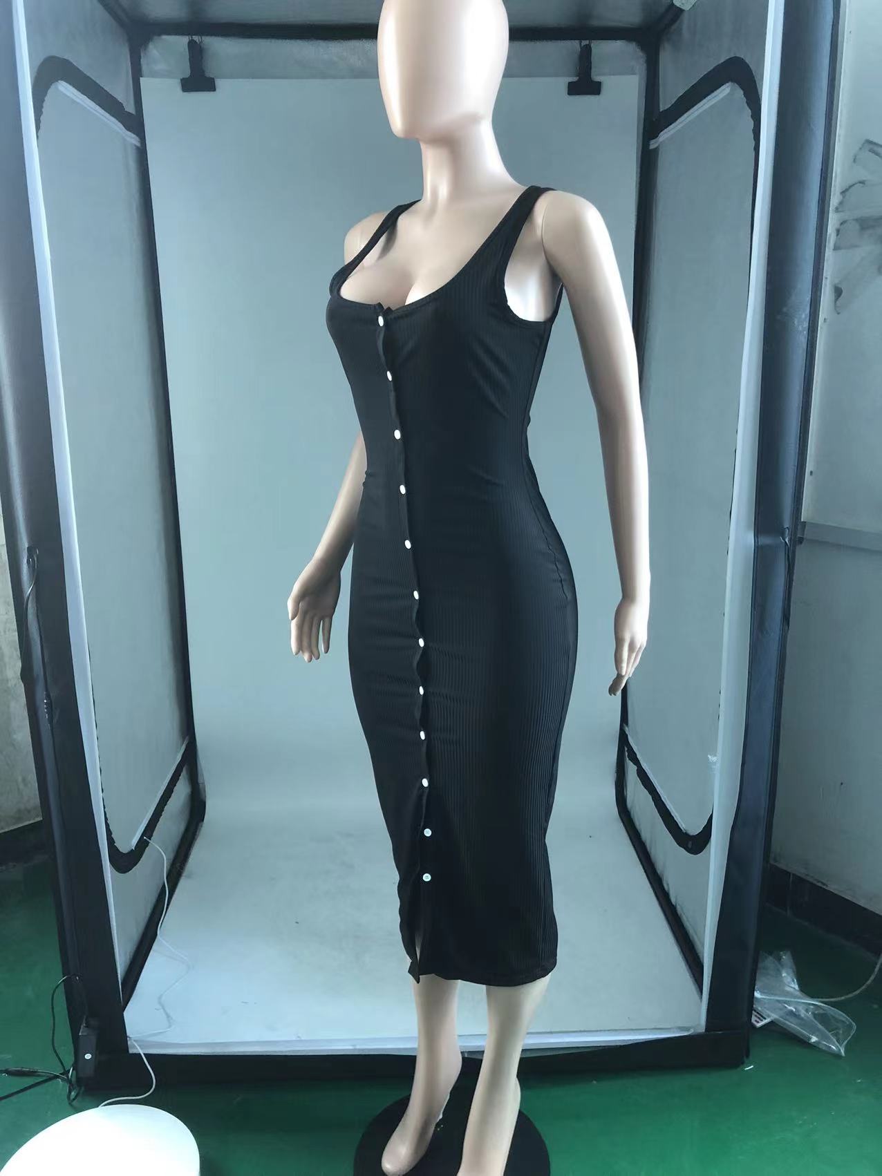 Sexy Solid Sleeveless Slim Midi Dress