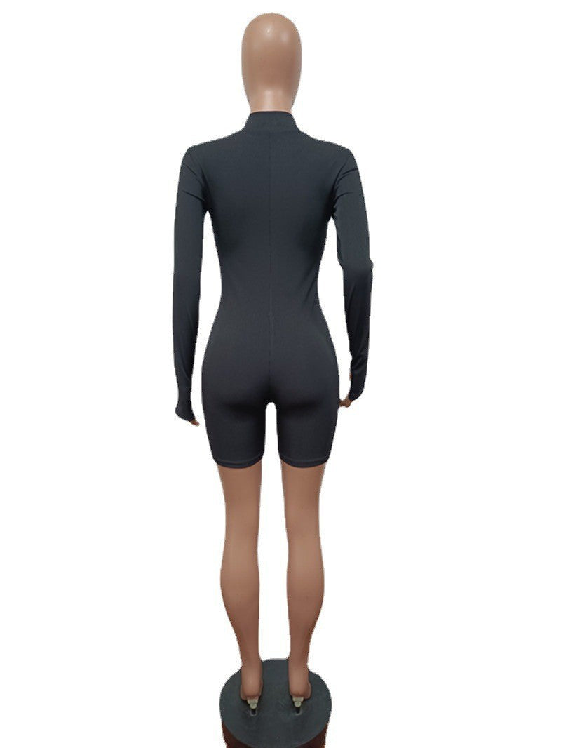 Sexy Solid Color Long Sleeve Slim Romper