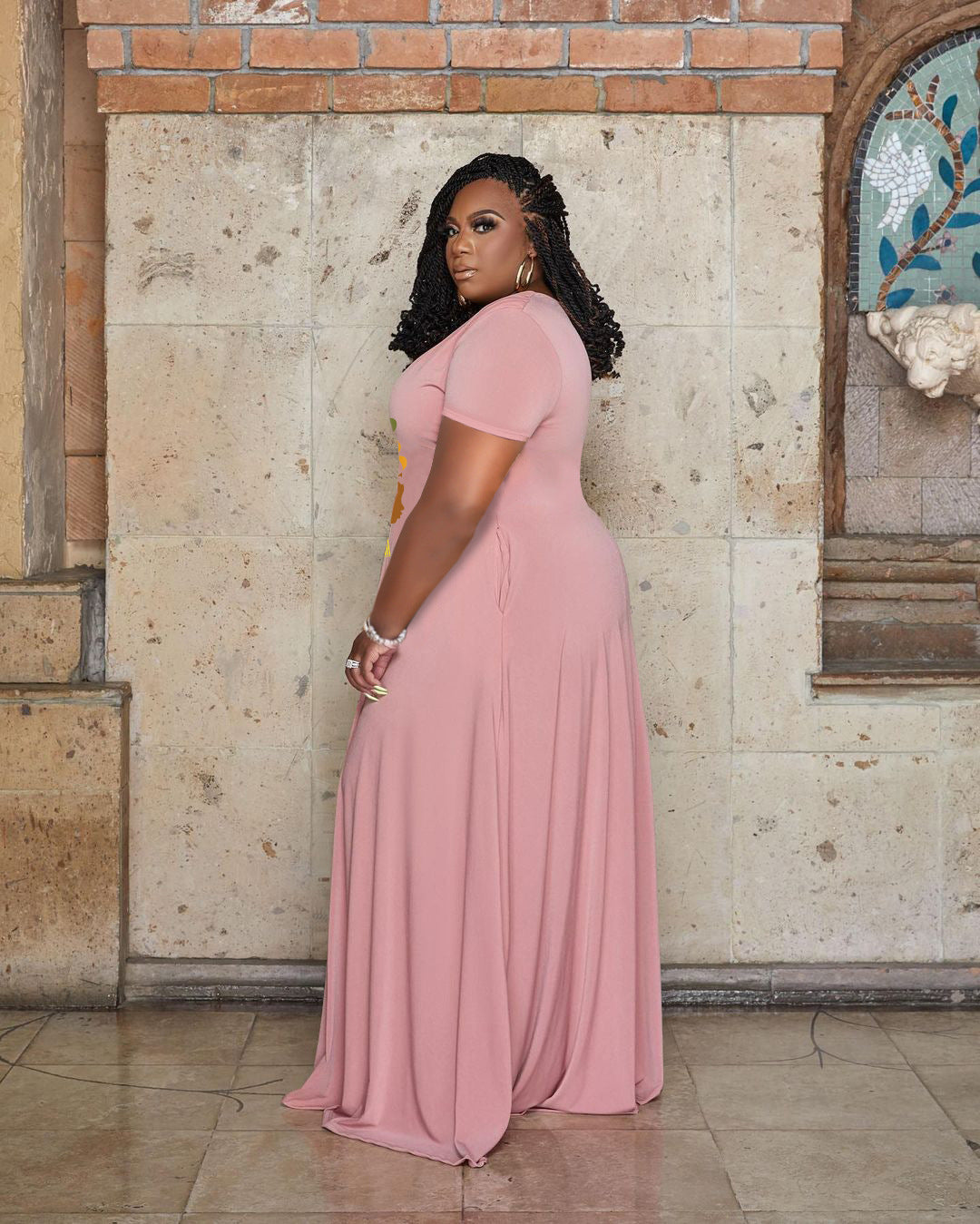 Sexy Plus Size Casual Printed Short Sleeve Maxi Dress
