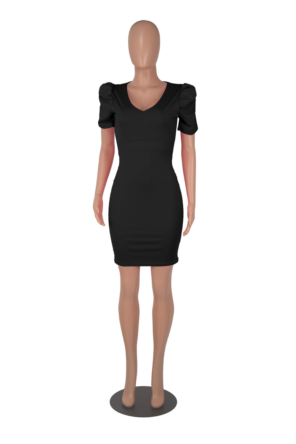 Sexy Solid Puff Sleeve V Neck High Waist OL Bodycon Dress