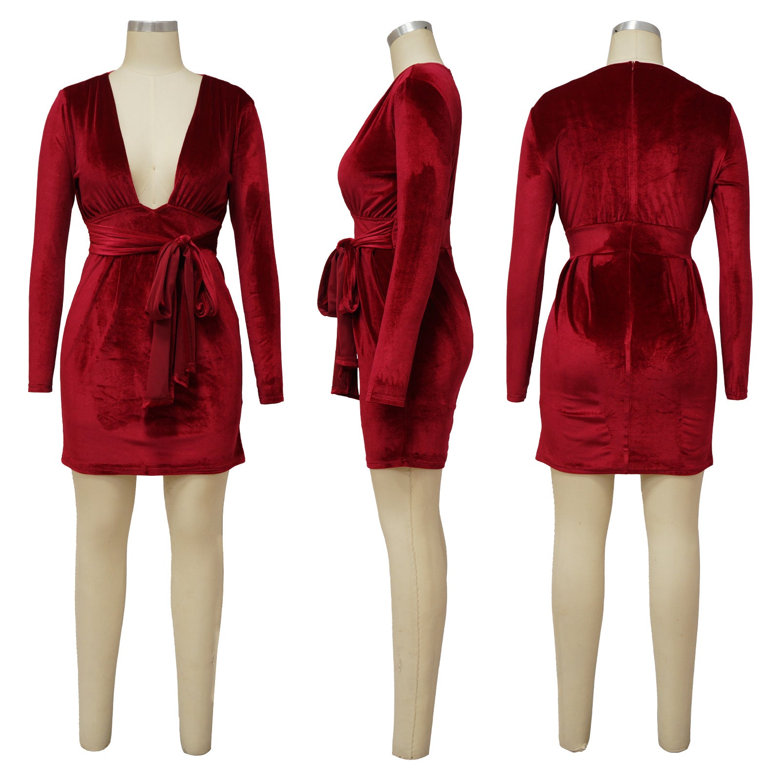 Sexy Sexy Velvet V Neck Long Sleeve Mini Dress