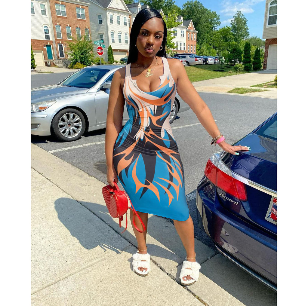 Sexy Sexy Printed Sleeveless Slim Midi Dress