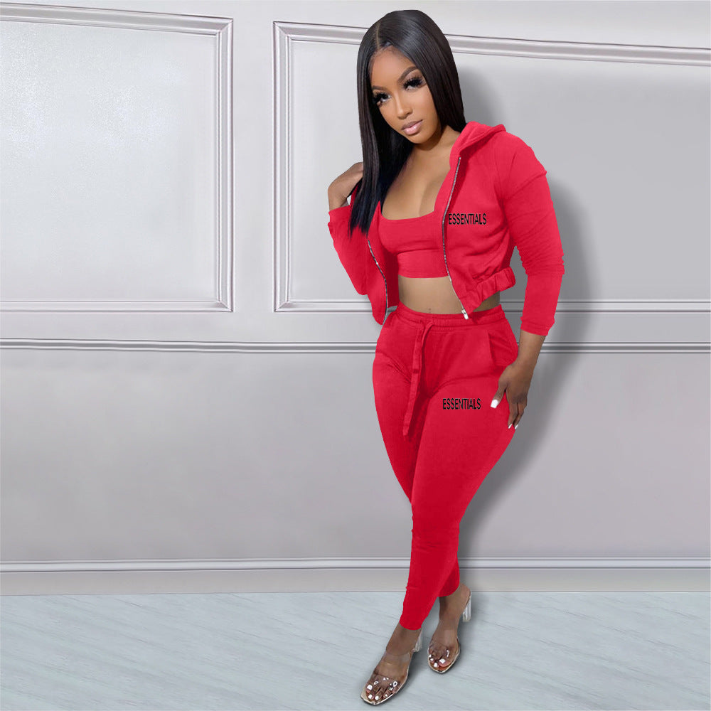 Sexy Casual Solid Color Print Long Sleeve Three Piece Set