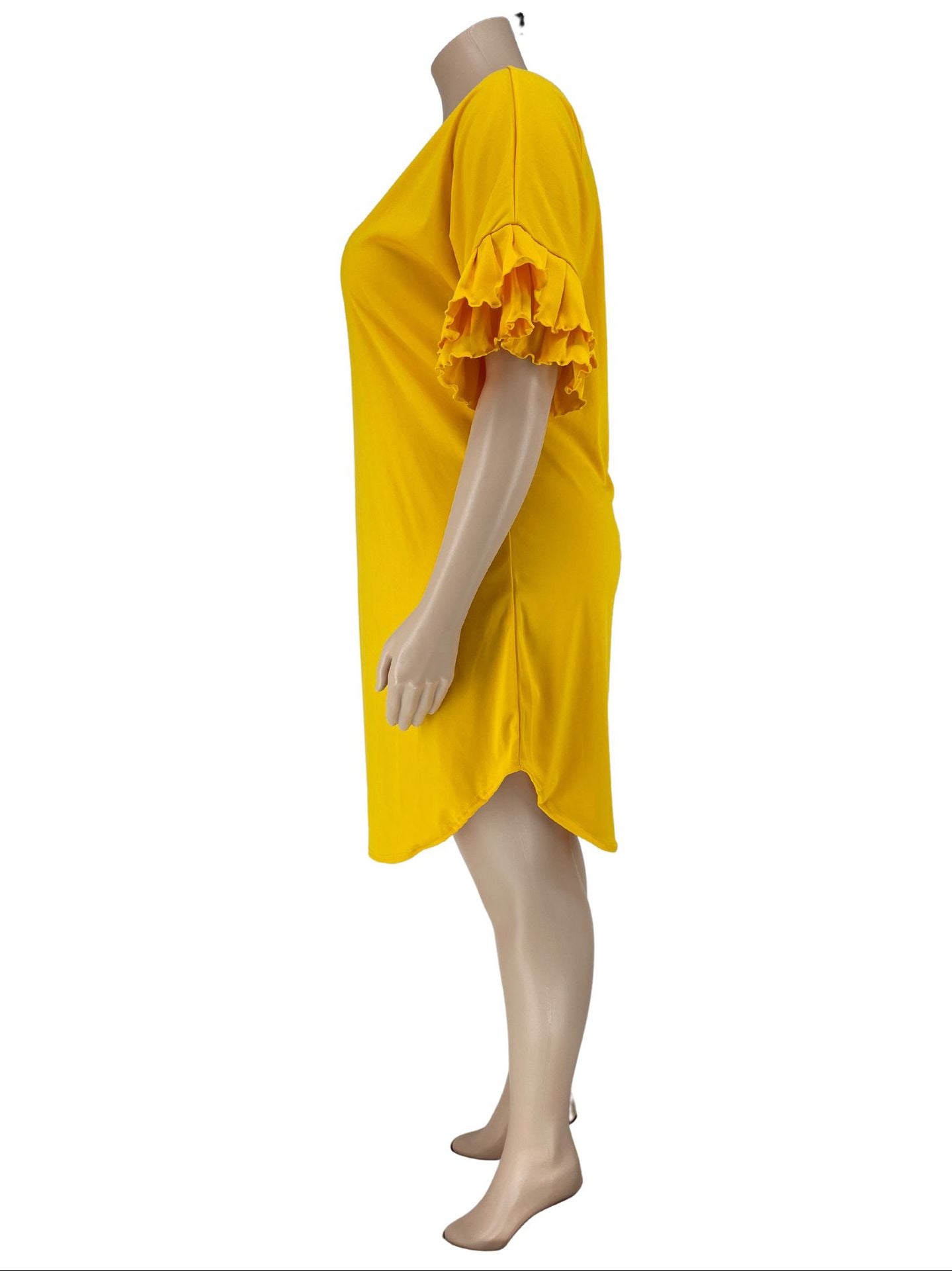 Sexy Plus Size Solid Ruffled Sleeve Loose Dress