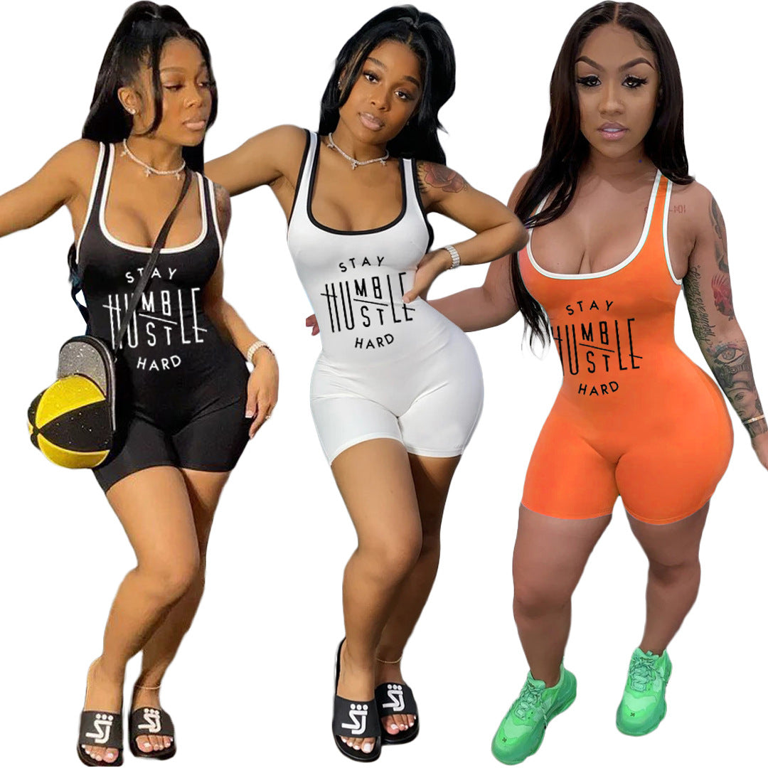 Sexy Letter Print Sleeveless Tank Romper