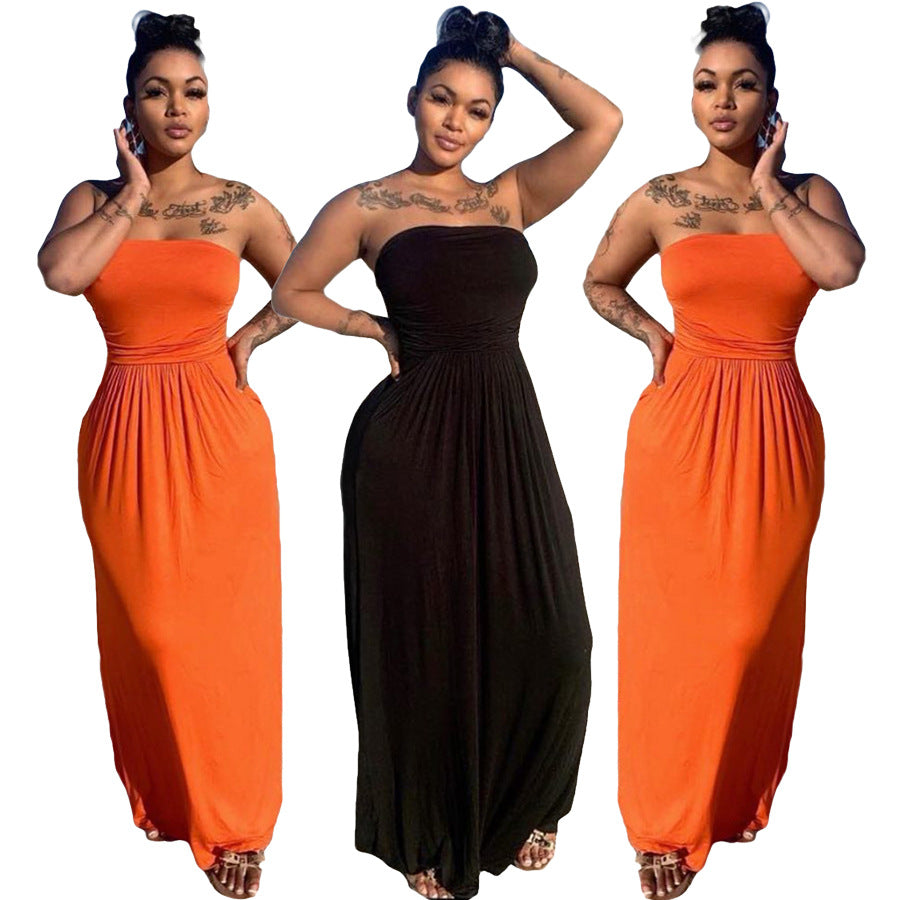 Sexy Sexy Solid Color Wrap Chest Maxi Dress