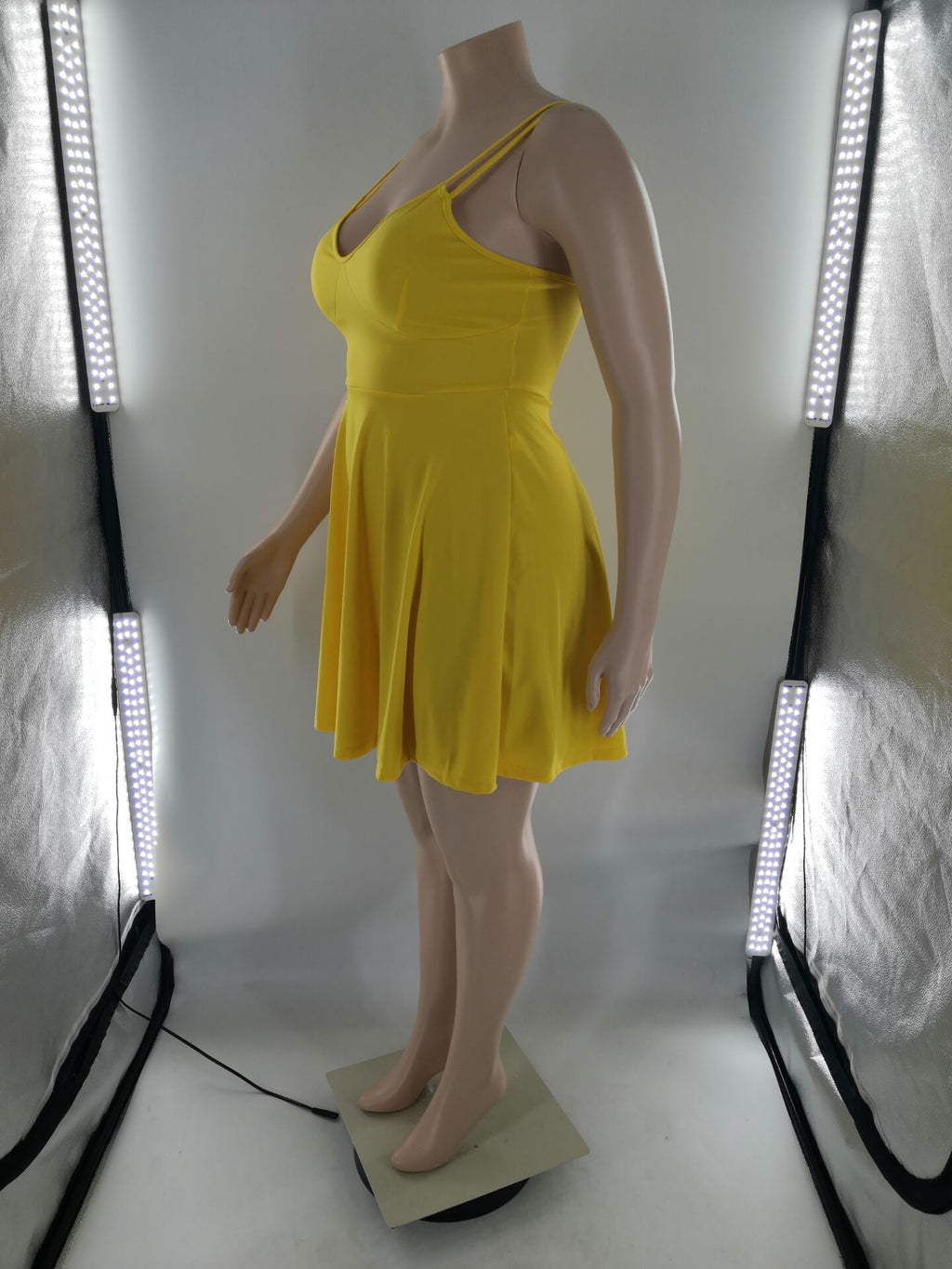 Sexy Plus Size Yellow High Waist Sling Mini Dress