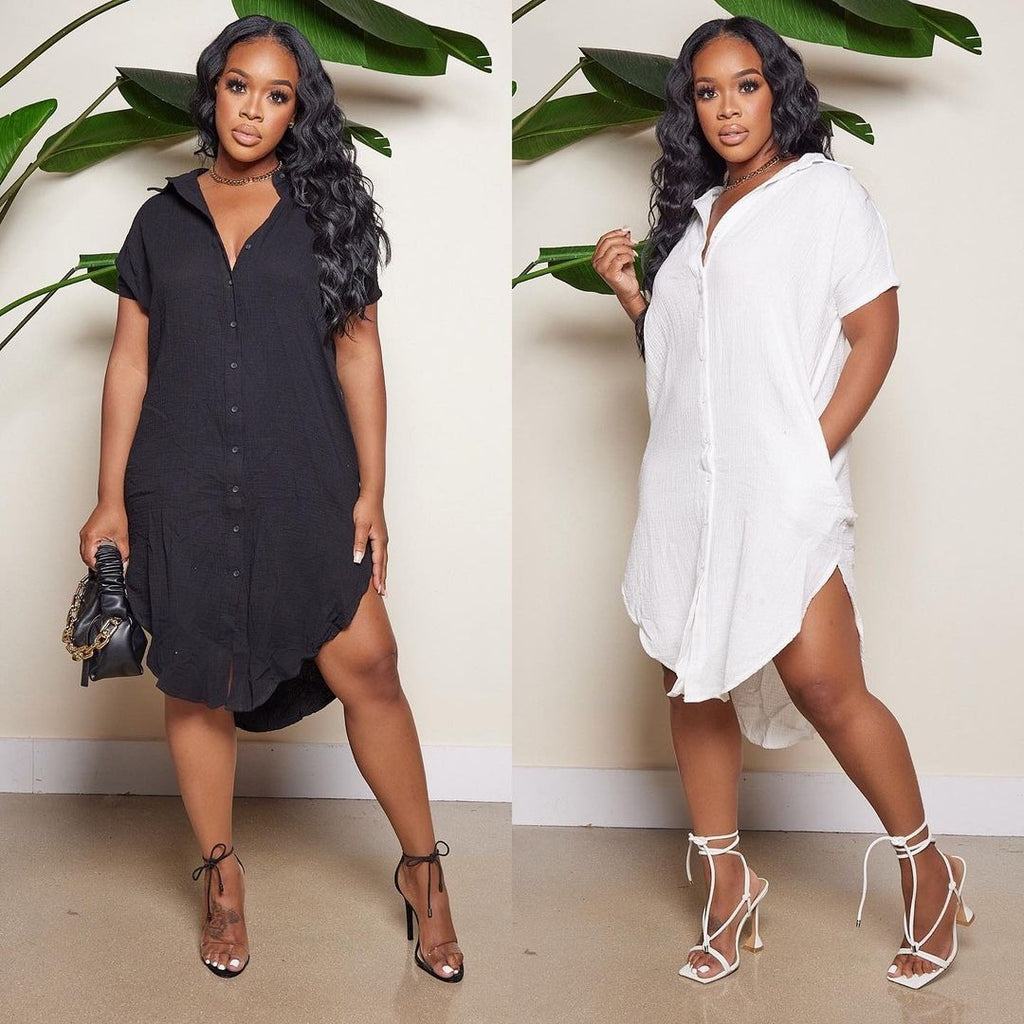 Sexy Solid Short Sleeve Shirt Dress