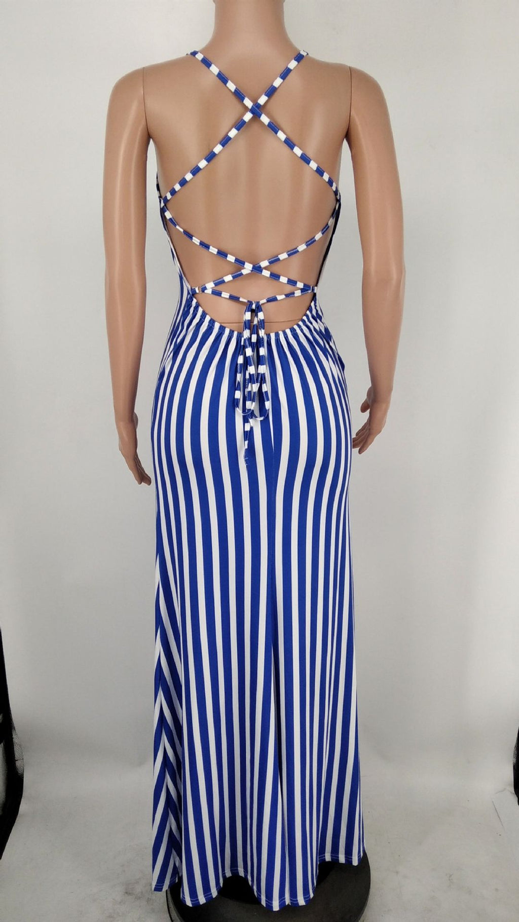 Sexy Sexy Striped Cross Strap Maxi Dress