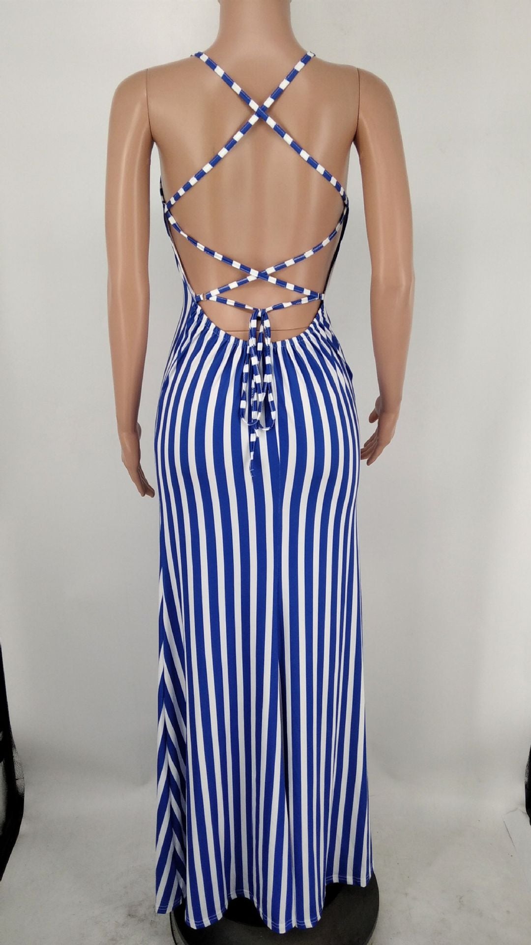 Sexy Sexy Striped Cross Strap Maxi Dress