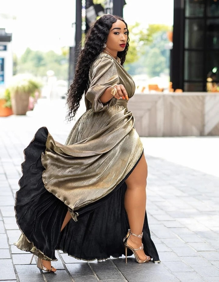 Sexy Sexy V Neck High Waist Split Big Swing Maxi Dress