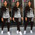 Sexy Plus Size PINK Letter Print Gradient Long Sleeve Two Piece Set