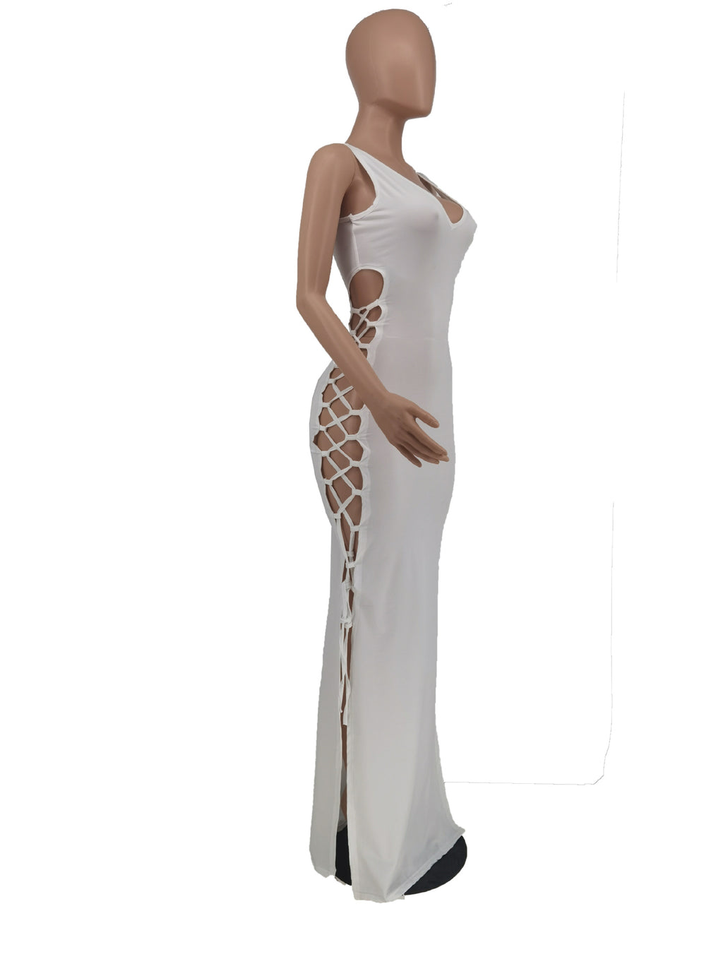 Sexy Solid Lace-Up Hollow Out Sleeveless Maxi Dress