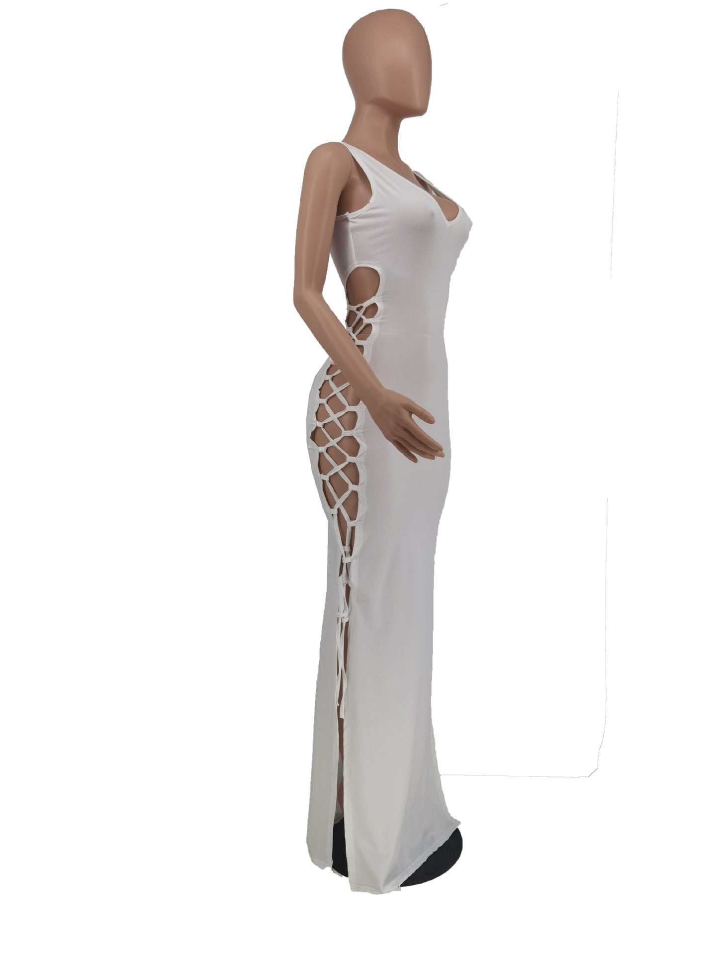 Sexy Solid Lace-Up Hollow Out Sleeveless Maxi Dress