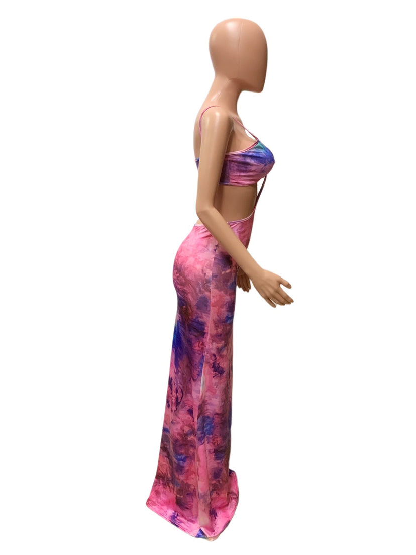 Sexy Sexy Tie Dye Hollow Out Maxi Dress