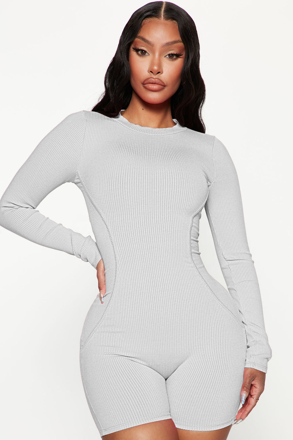 Sexy Ribber O Neck Patchwork Line Sports Rompers