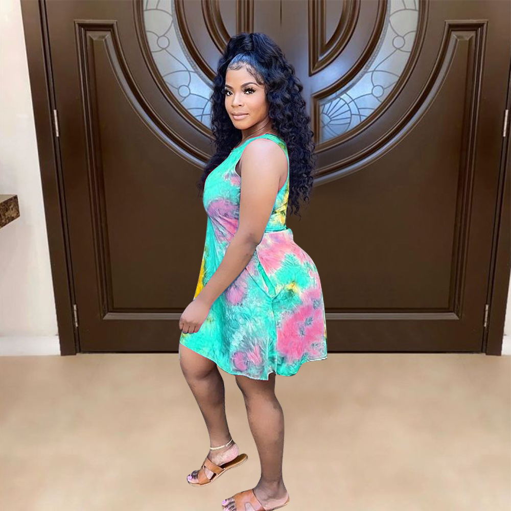 Sexy Tie Dye Print Sleeveless Mini Dress