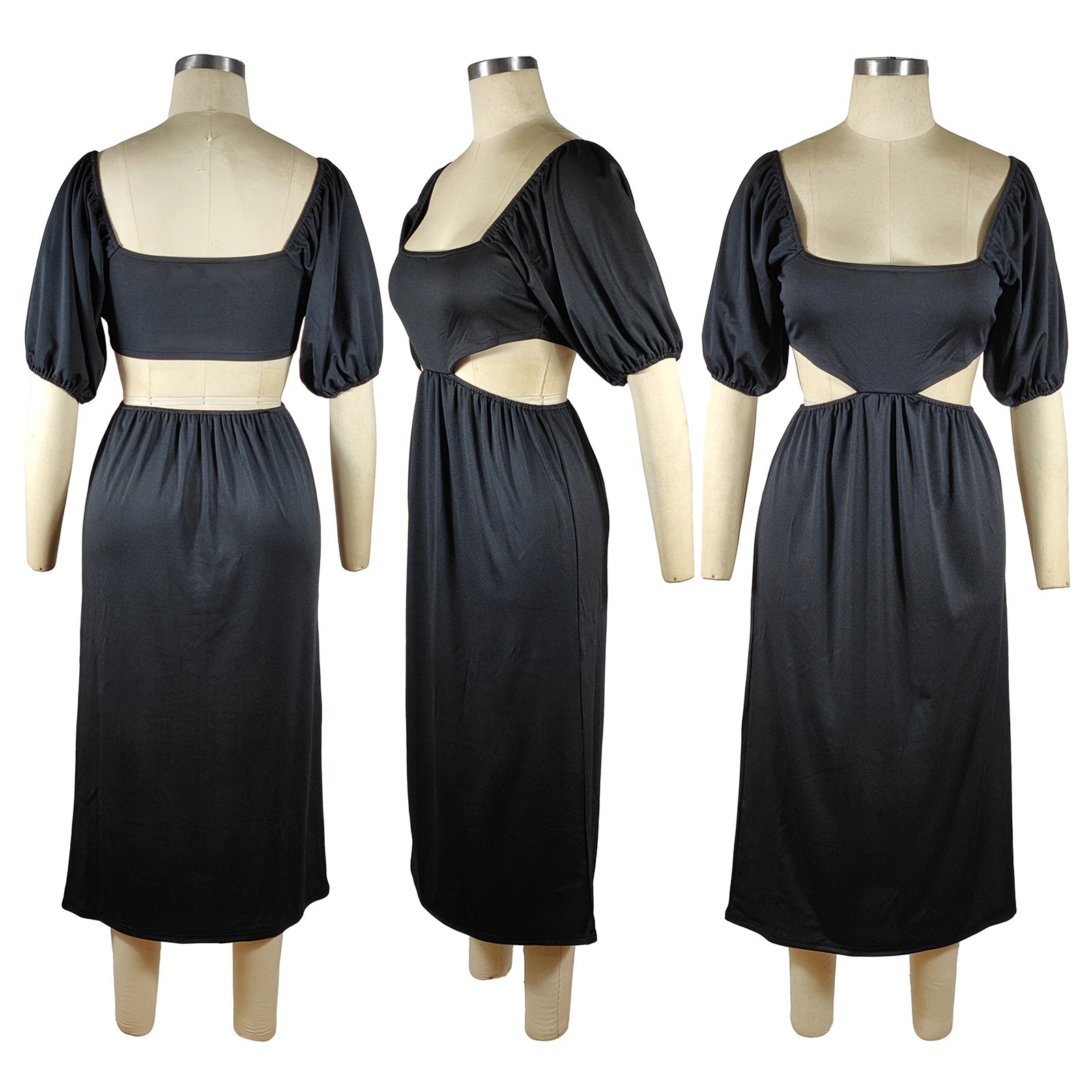 Sexy Solid Short Sleeve Hollow Out Midi Dress
