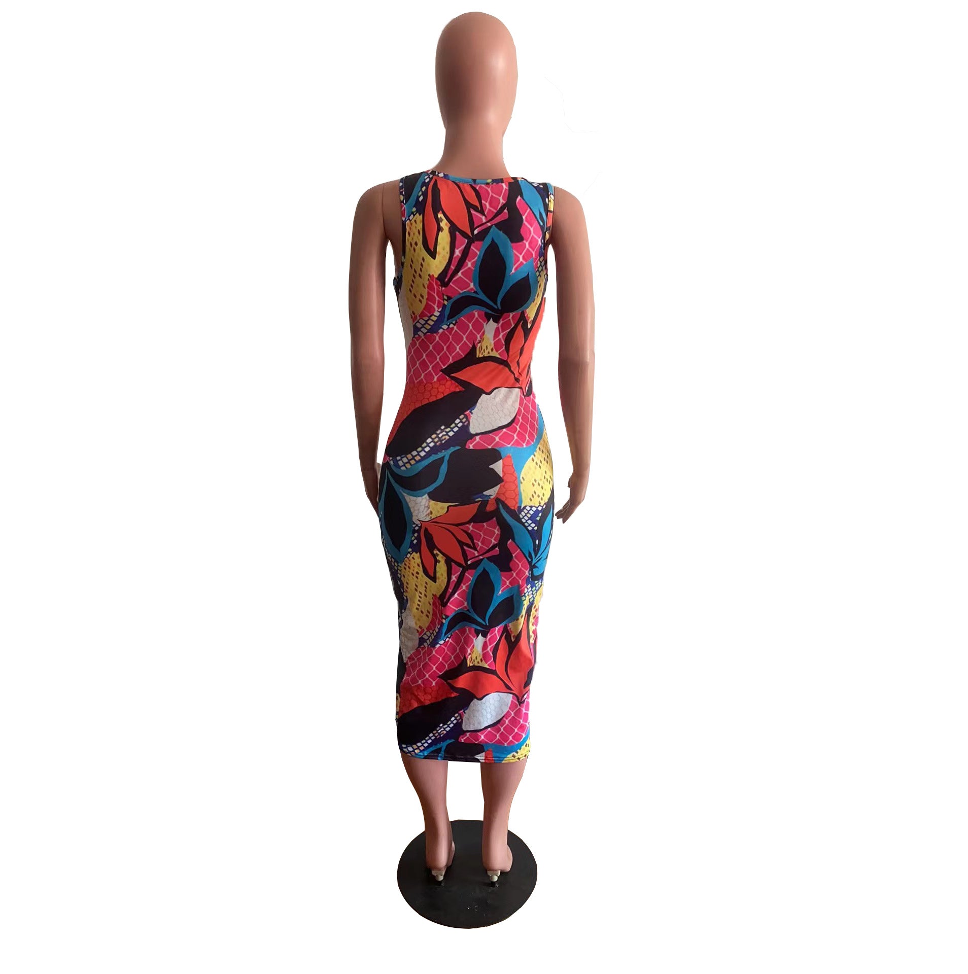 Sexy Colorful Print Sleeveless Casual Midi Dress