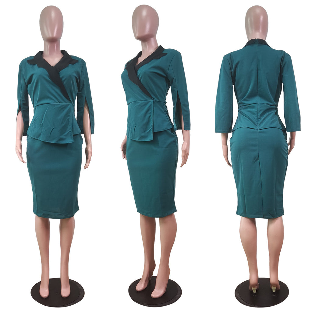 Sexy Elegant 3/4 Sleeve Peplum Dress (Without Belt)