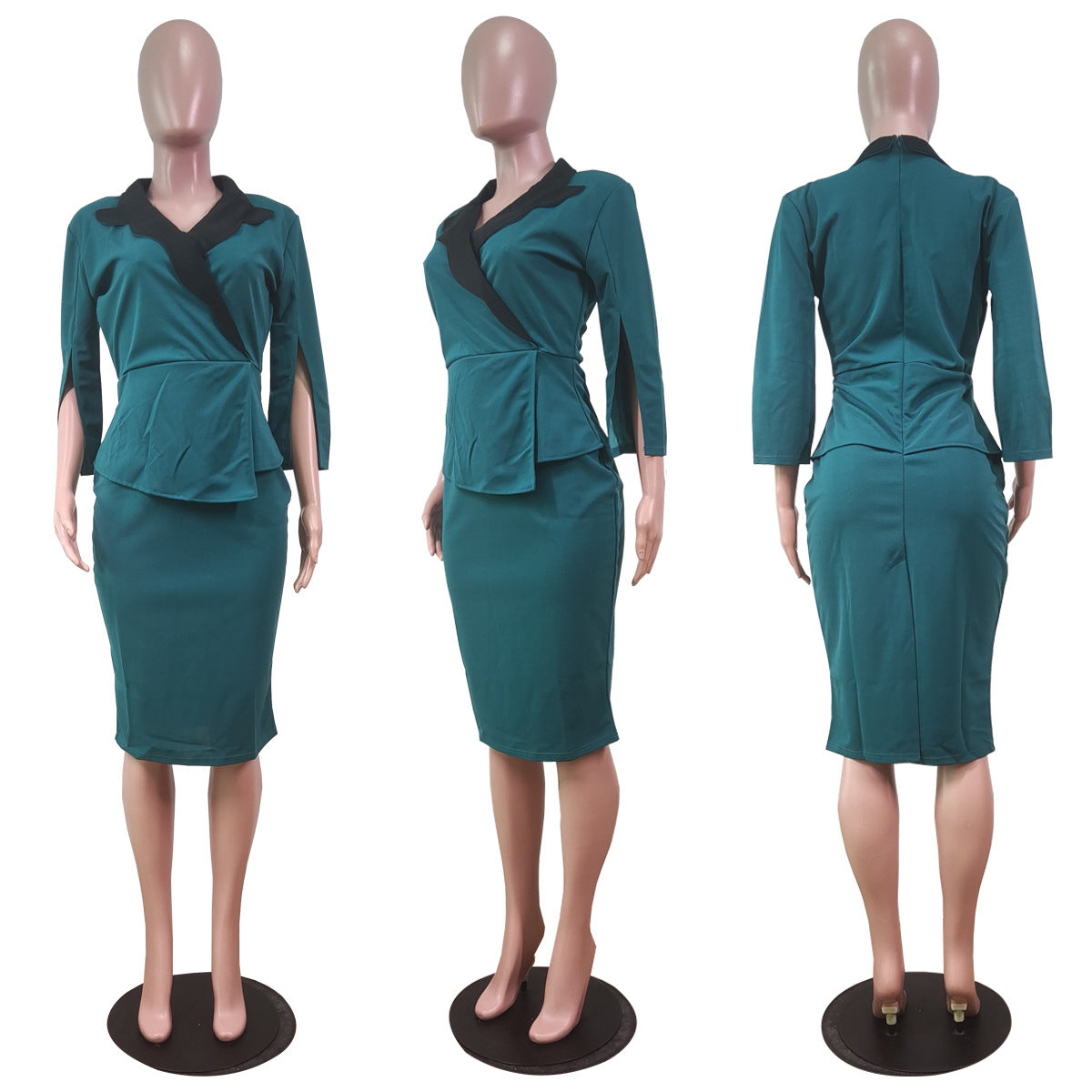 Sexy Elegant 3/4 Sleeve Peplum Dress (Without Belt)