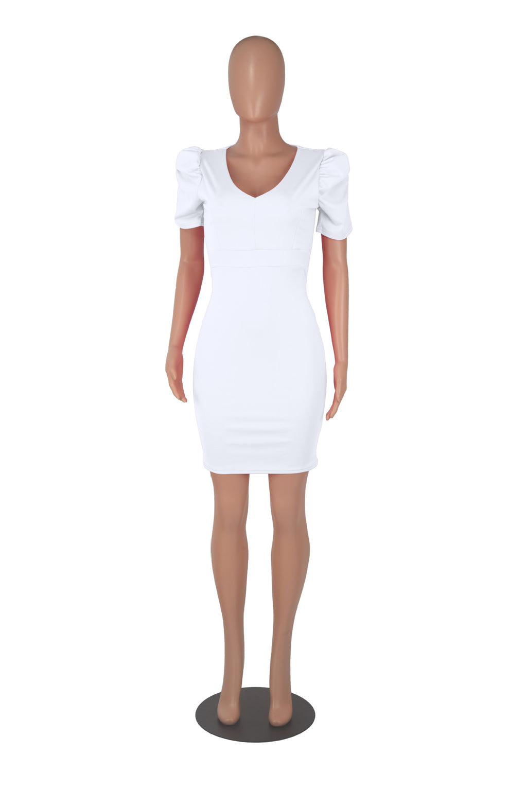 Sexy Solid Puff Sleeve V Neck High Waist OL Bodycon Dress