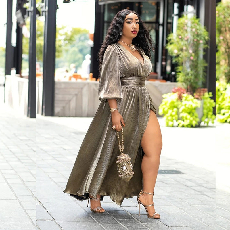 Sexy Sexy V Neck High Waist Split Big Swing Maxi Dress