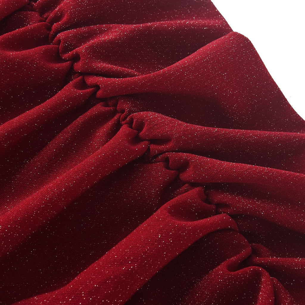 Sexy Shiny Ruched Spaghetti Strap Slim Midi Dress