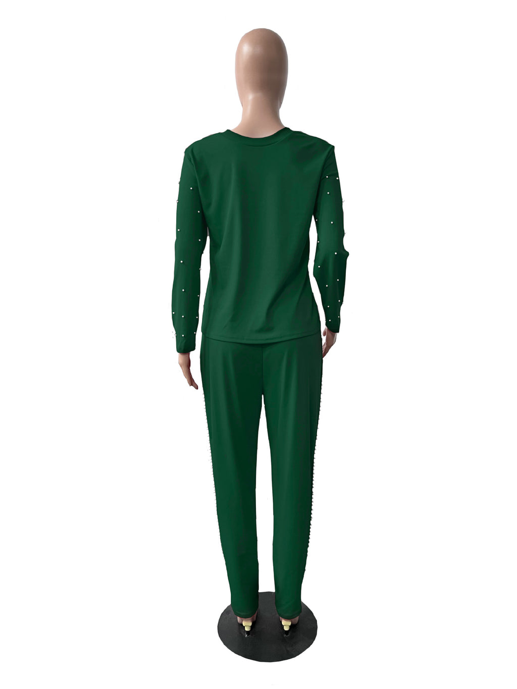 Sexy Pearl Decoration Long Sleeve Print Pant Casual Suit