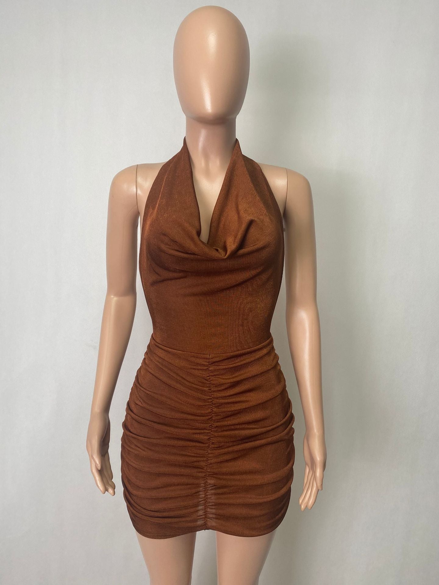 Sexy Sexy Halter Backless Ruched Mini Dress